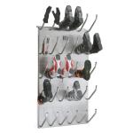 Apavu žāvētājs ar metāla rāmi, 4-21 apavu pāriem, ar apsildāmiem rokturiem un ventilāciju, melnā un sudraba krāsā.