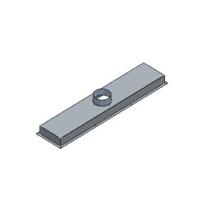 Izplūdes gaisa savienojums, taisnstūra forma, pelēkā krāsā, ar centrālu caurumu un metāla izskatu. Platums 1200 mm.